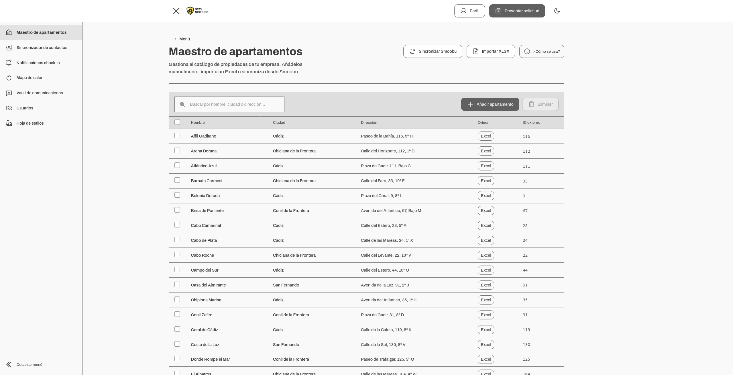 Captura de pantalla de la Base de datos de alojamientos